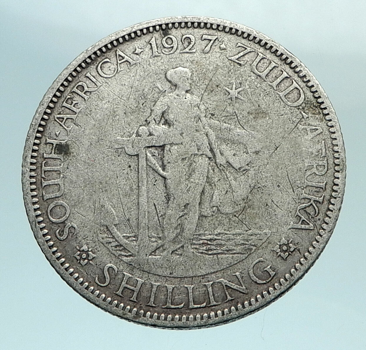 1927 SOUTH AFRICA under UK King GEORGE V Antique OLD Silver Shilling Coin i79575