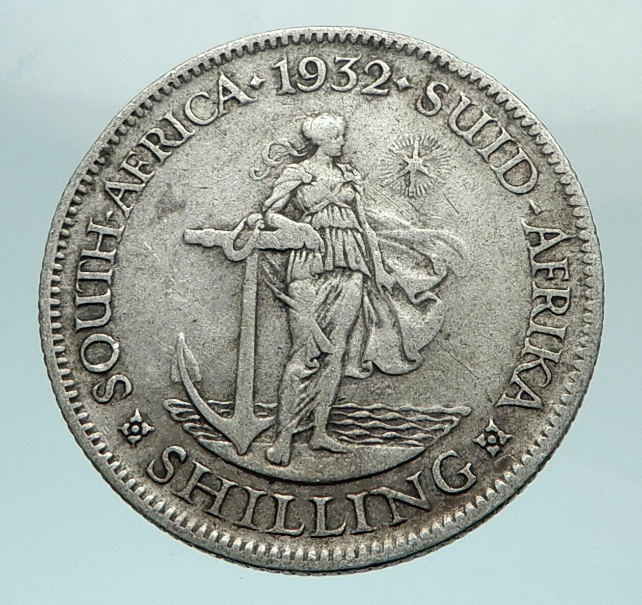 1932 SOUTH AFRICA Large GEORGE V Shields Genuine Silver Shilling Coin i79670