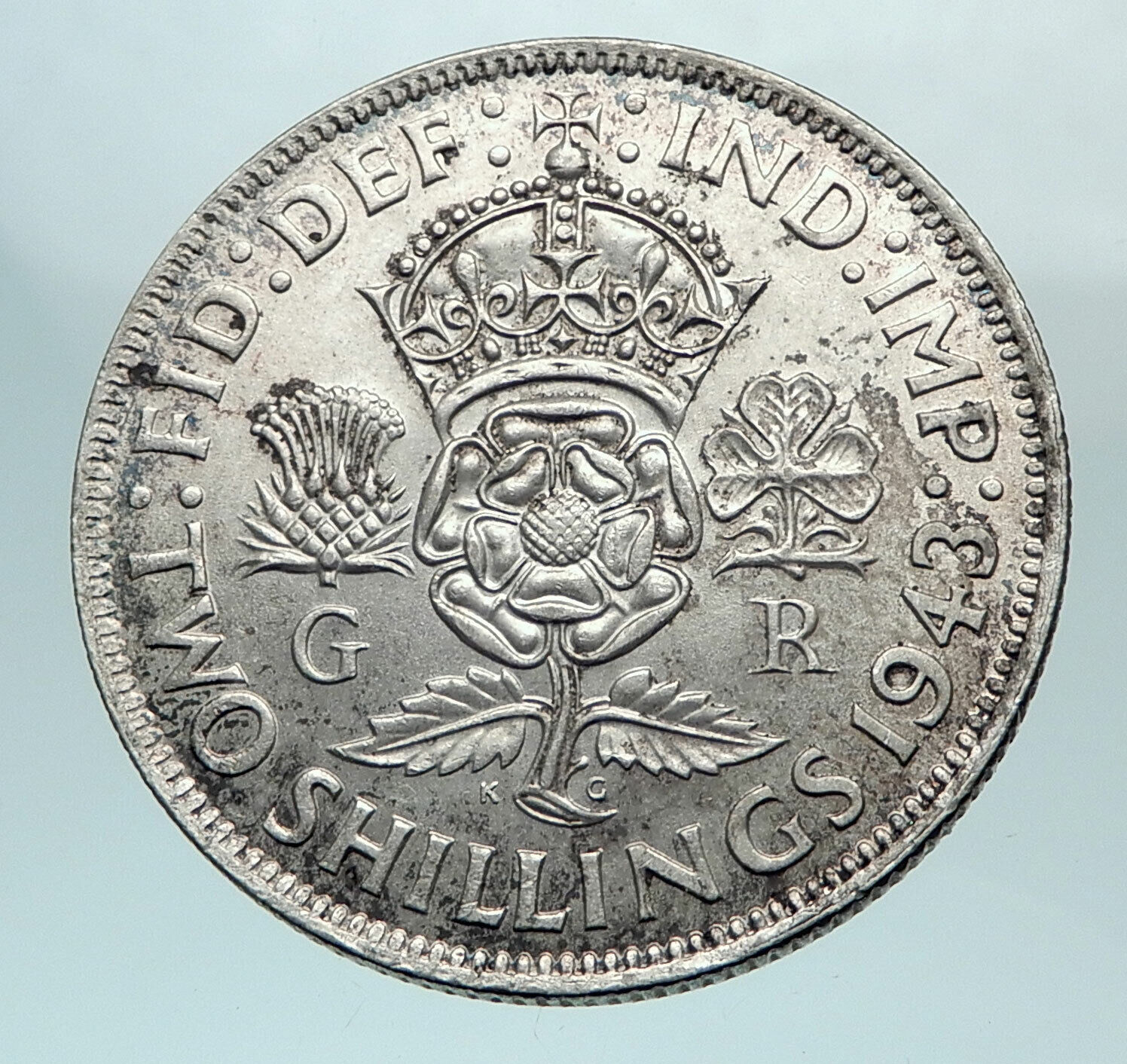 1943 United Kingdom Great Britain GEORGE V Silver Florin 2 Shillings Coin i81091