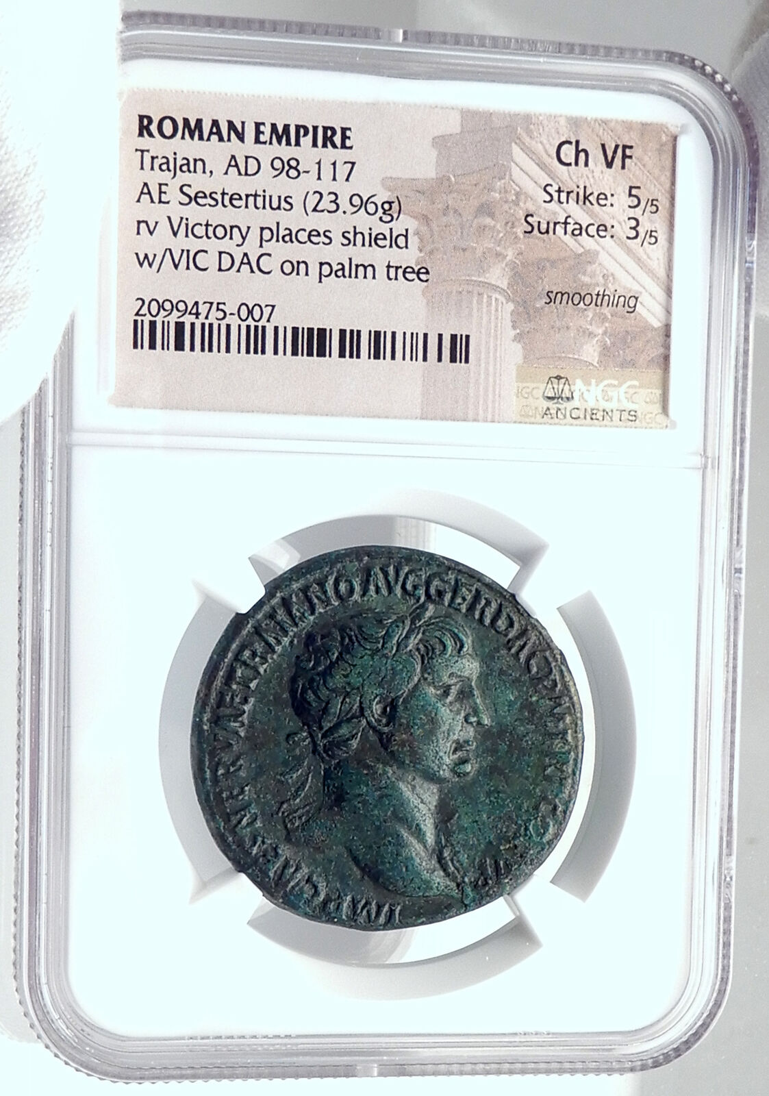 TRAJAN Authentic Ancient 106AD Sestertius Roman Coin DACIA VICTORY NGC i81774