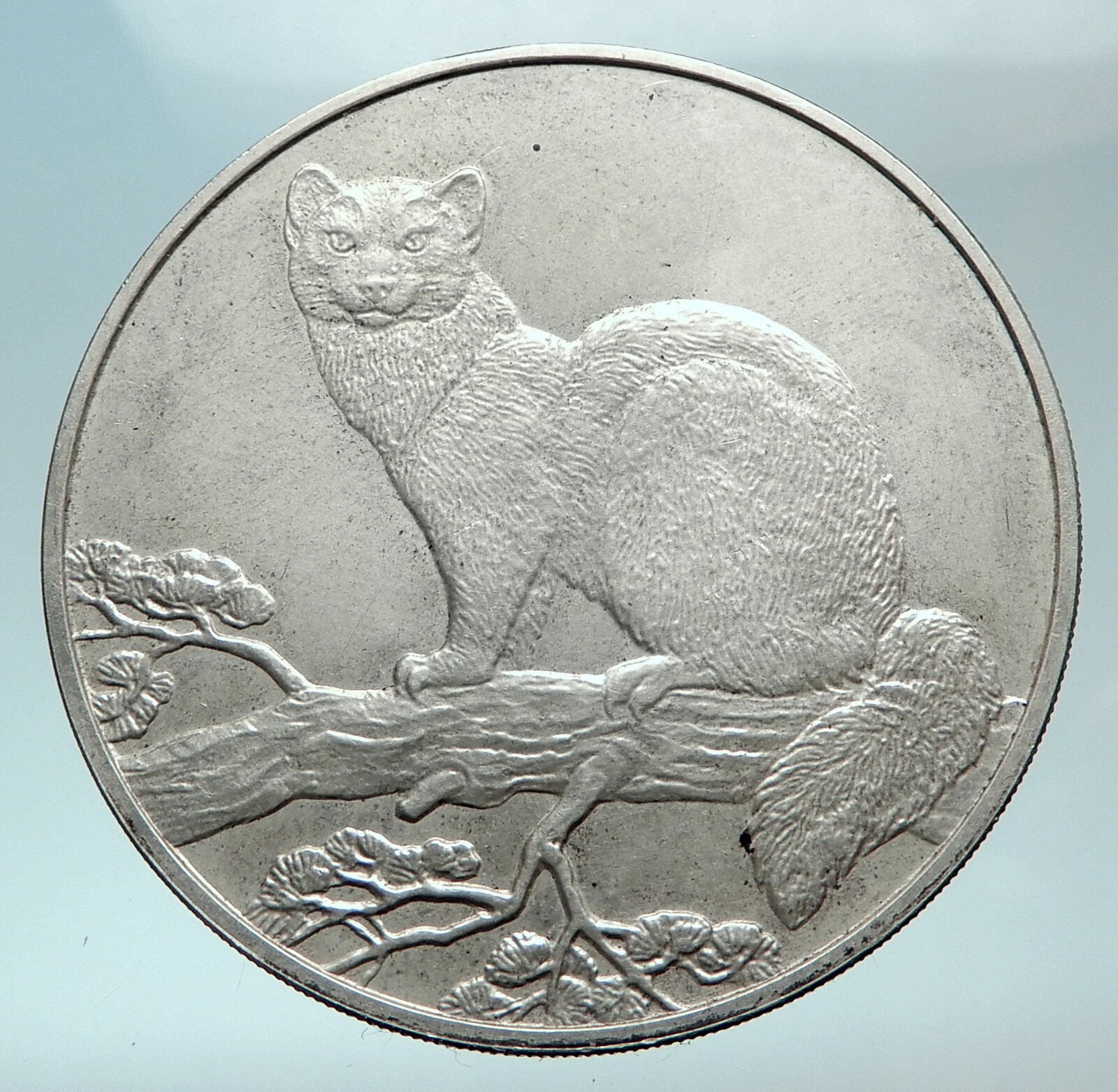 1995 RUSSIA Sable FUR Cat Tiger Lynx Fox Genuine Silver Proof 3Ruble Coin i81096