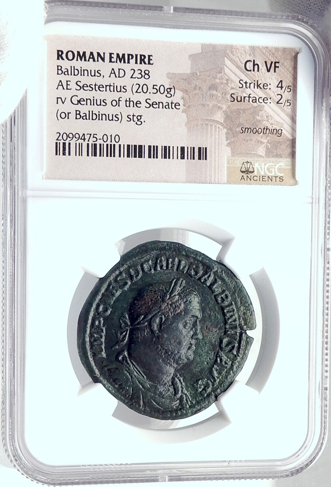 BALBINUS Authentic Ancient 238AD Rome Sestertius VERY RARE Roman Coin NGC i81777