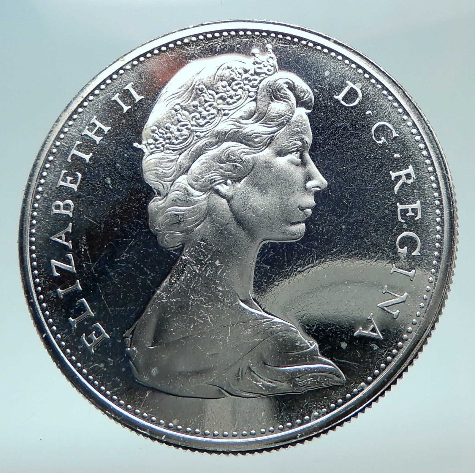 1965 CANADA w UK Queen Elizabeth II Voyagers Genuine Silver Dollar Coin i81003