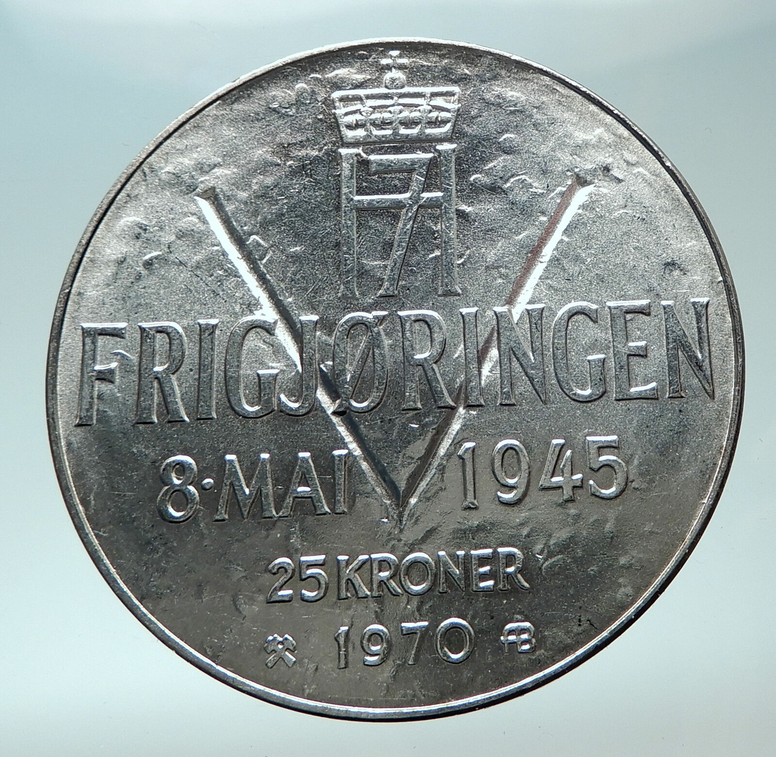 1970 NORWAY KING Olav V Haakon VII Norwegian 25 KR Silver 25 Kronor Coin i82010