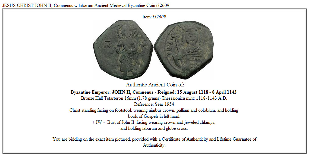 JESUS CHRIST JOHN II, Comnenus w labarum Ancient Medieval Byzantine Coin i32609