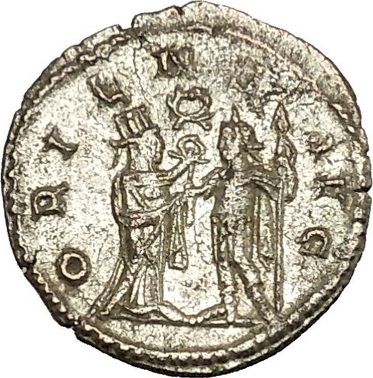 Gallienus receiving wreath from turreted figure Unlisted Ancient Coin i39926