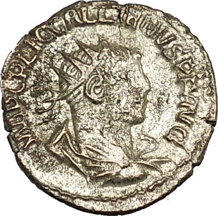 Gallienus receiving wreath from turreted figure Unlisted Ancient Coin i39926