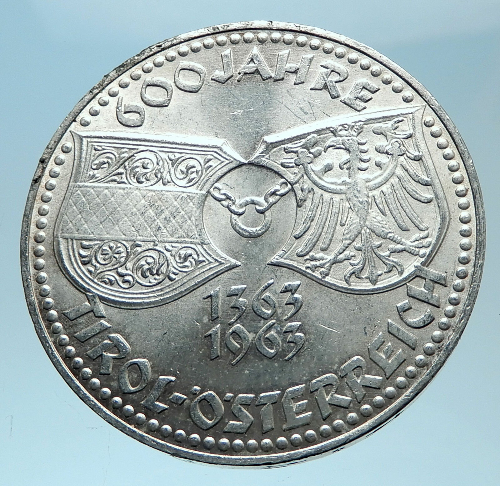 1963 AUSTRIA Tyrol and Austrian Shields Genuine Silver 50 Shilling Coin i78094