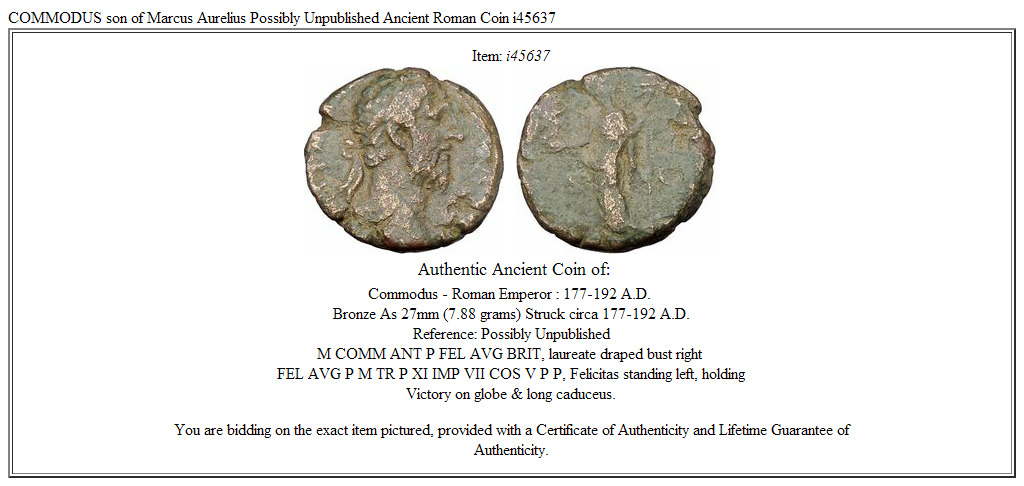 COMMODUS son of Marcus Aurelius Possibly Unpublished Ancient Roman Coin i45637