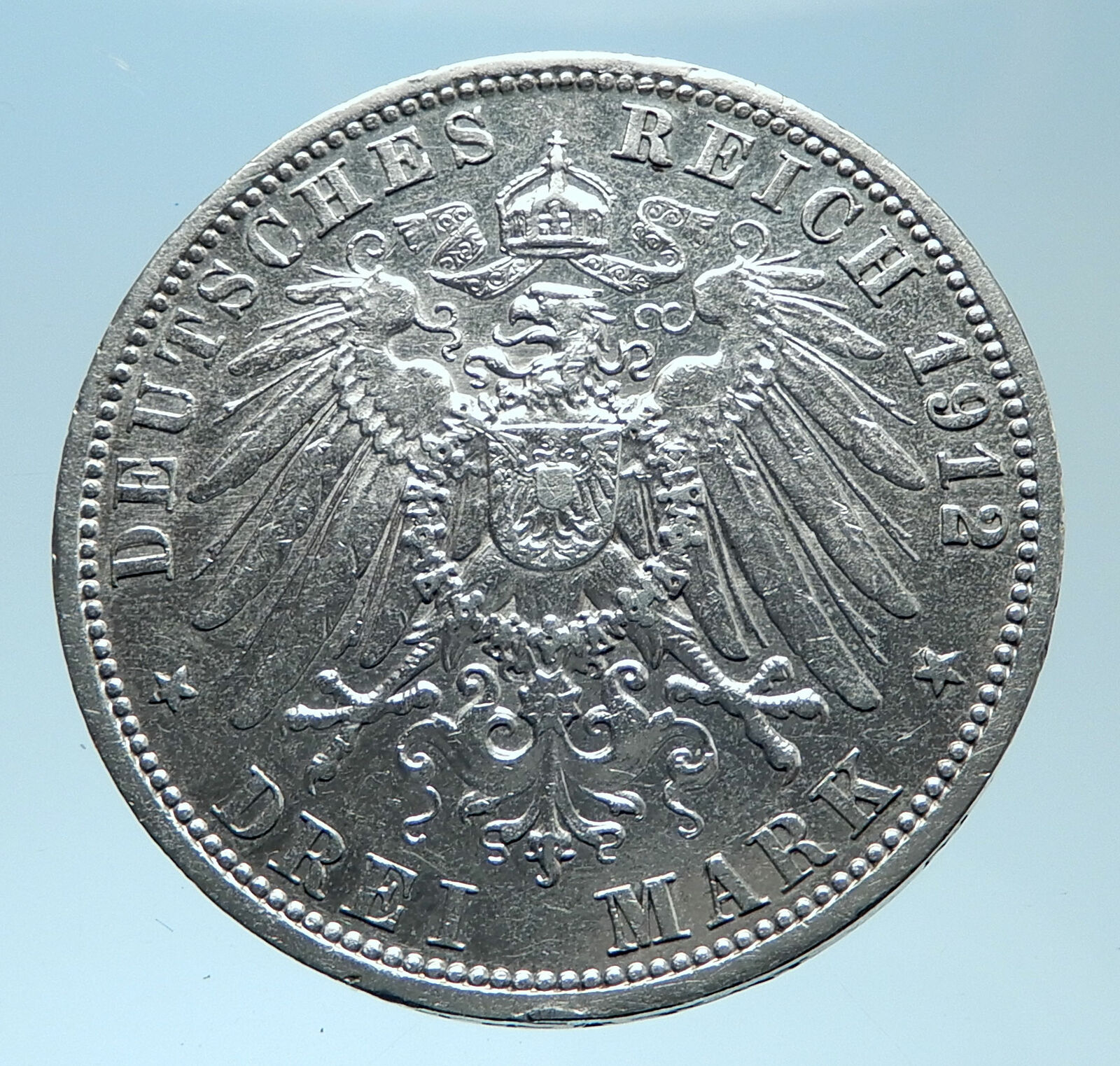 1912 PRUSSIA KINGDOM Germany WILHELM II Silver 3 Mark German Coin i77975