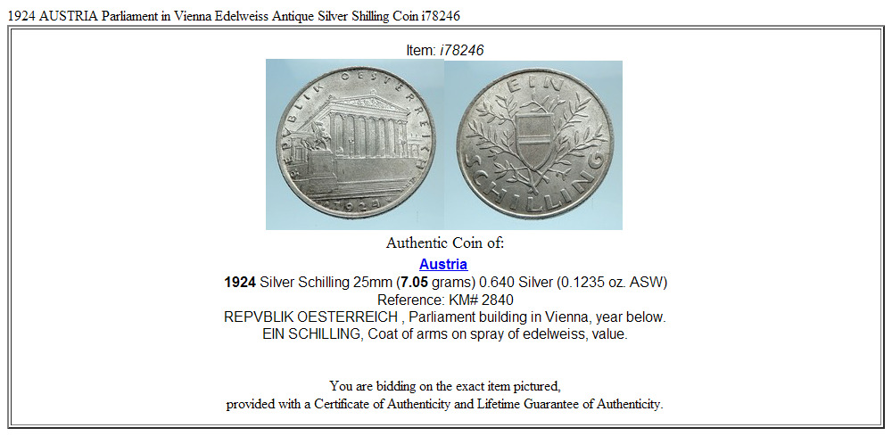 1924 AUSTRIA Parliament in Vienna Edelweiss Antique Silver Shilling Coin i78246