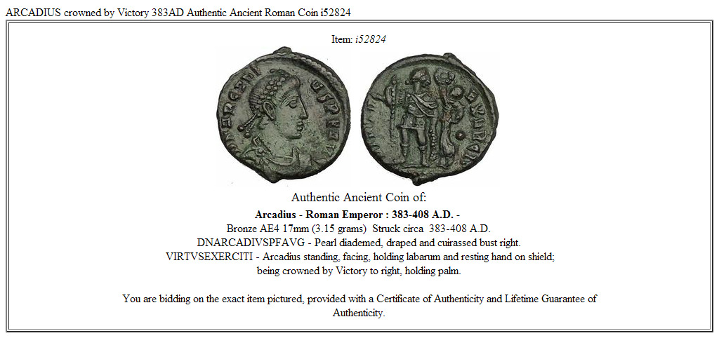 ARCADIUS crowned by Victory 383AD Authentic Ancient Roman Coin i52824