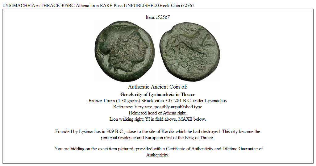 LYSIMACHEIA in THRACE 305BC Athena Lion RARE Poss UNPUBLISHED Greek Coin i52567