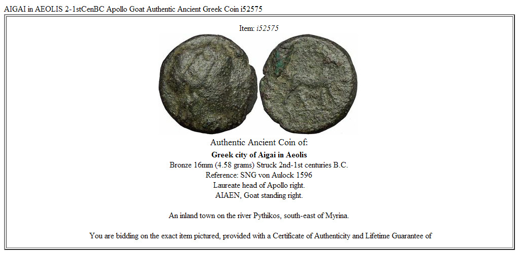 AIGAI in AEOLIS 2-1stCenBC Apollo Goat Authentic Ancient Greek Coin i52575