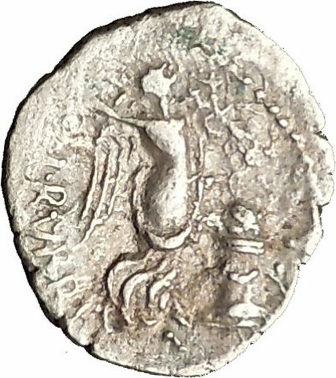 ROMAN REPUBLIC 87BC QUINARIUS Neptune Victory Asclepius Altar Silver Coin i53420