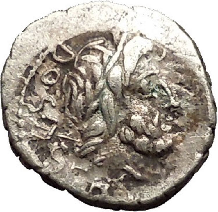 ROMAN REPUBLIC 87BC QUINARIUS Neptune Victory Asclepius Altar Silver Coin i53420