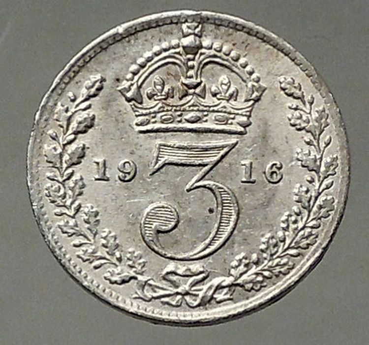 1916 UK Great Britain United Kingdom KING GEORGE V Silver Threepence Coin i57774