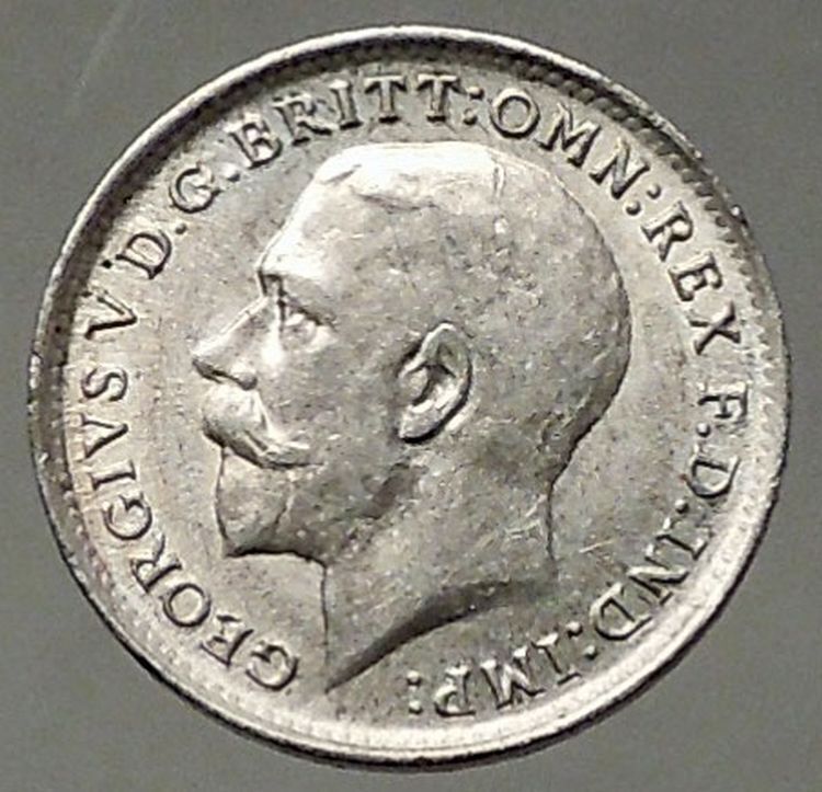 1916 UK Great Britain United Kingdom KING GEORGE V Silver Threepence Coin i57774