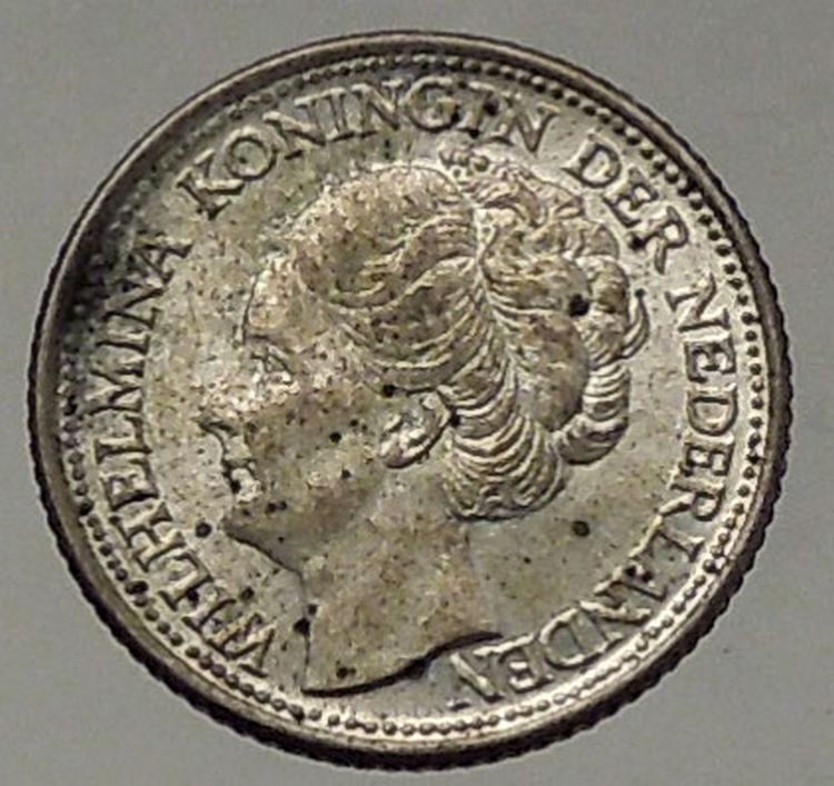 1944 CURACAO Netherlands Kingdom Queen WILHELMINA 1/10 Gulden Silver Coin i57836