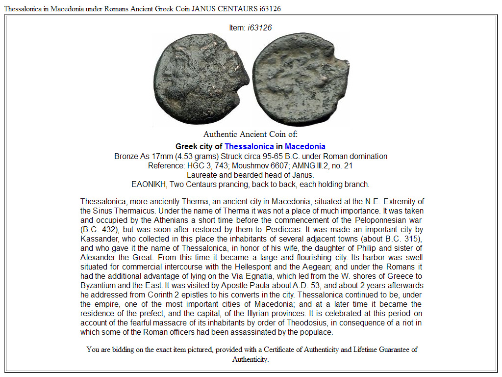 Thessalonica in Macedonia under Romans Ancient Greek Coin JANUS CENTAURS i63126
