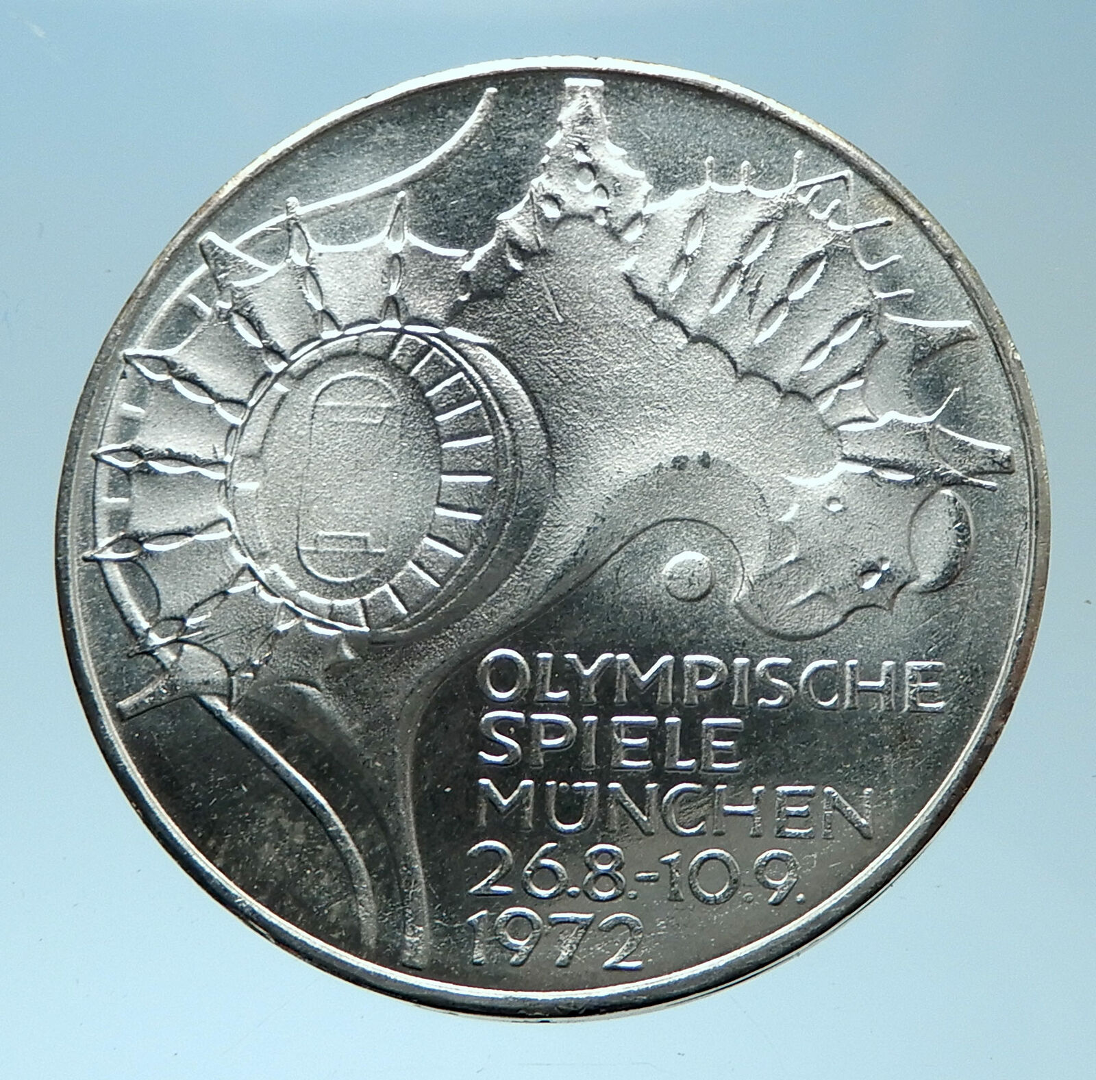 1972 Germany Munich Summer Olympics Stadium Genuine 10 Mark Silver Coin i77920