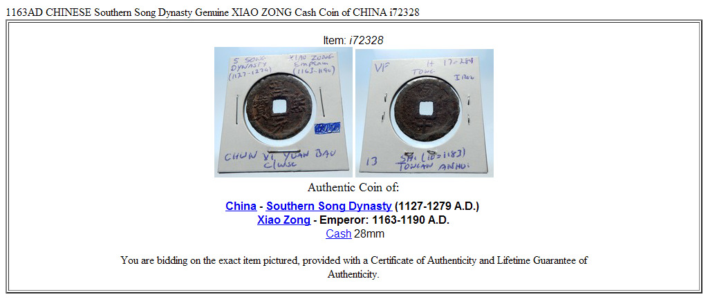 1163AD CHINESE Southern Song Dynasty Genuine XIAO ZONG Cash Coin of CHINA i72328