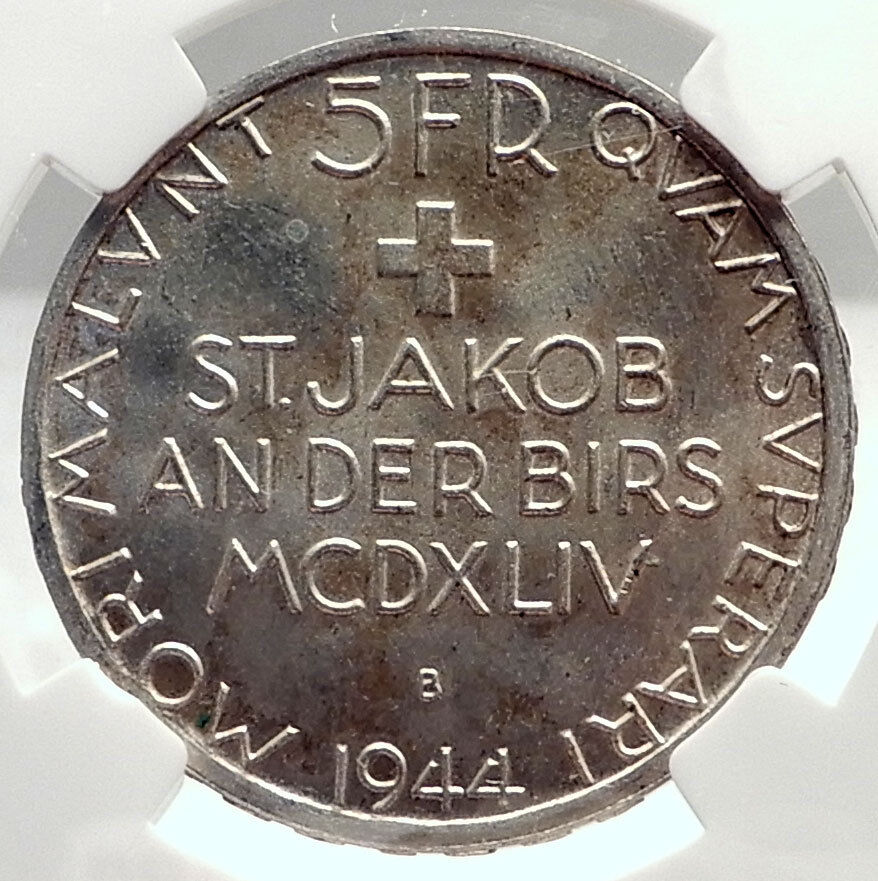 1944 SWITZERLAND- 500 Years of Battle of St. Jakob Silver Swiss Coin NGC i73903