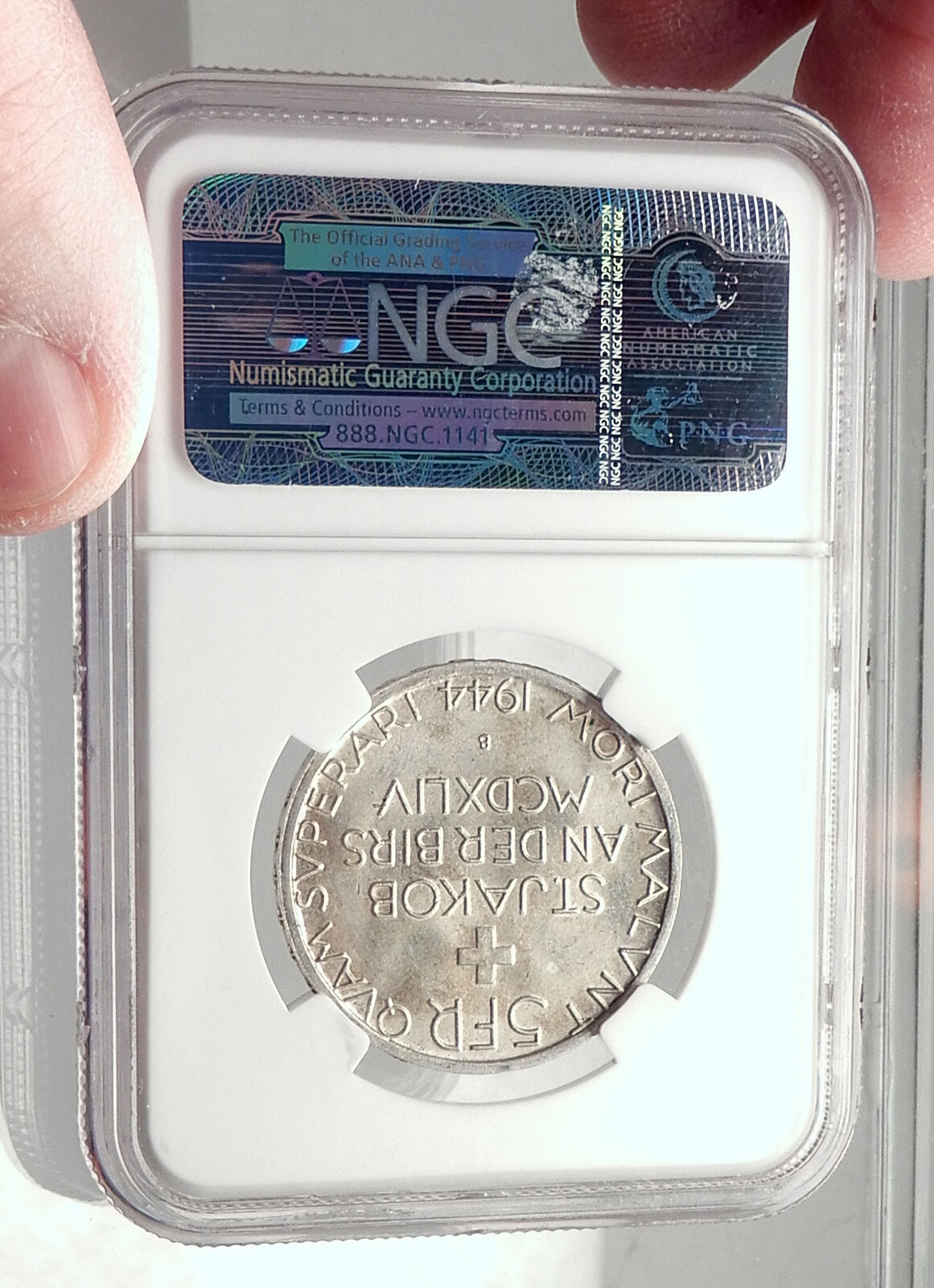 1944 SWITZERLAND- 500 Years of Battle of St. Jakob Silver Swiss Coin NGC i73903