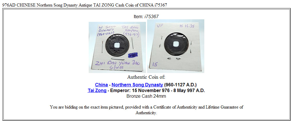 976AD CHINESE Northern Song Dynasty Antique TAI ZONG Cash Coin of CHINA i75367