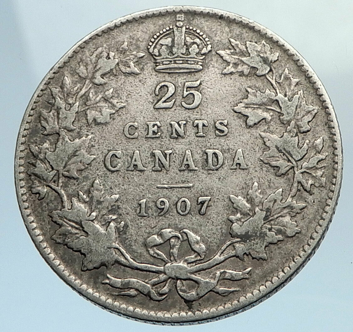 1907 CANADA 25 CENTS UK King Edward VII w Crown Genuine Silver 25Cnt Coin i74372