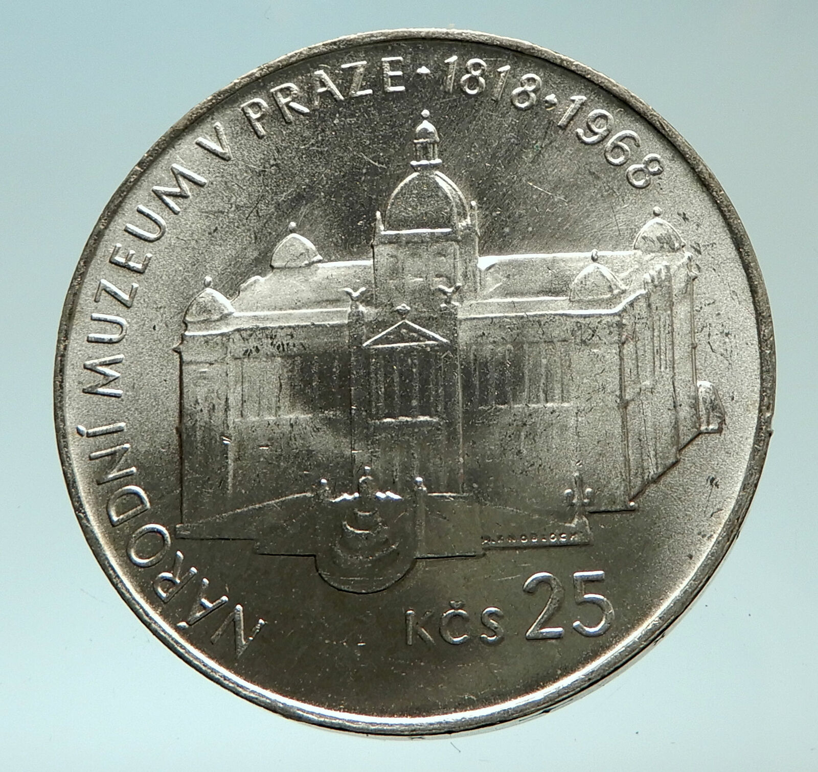 1968 CZECHOSLOVAKIA w Prague National Museum Genuine Silver 25 Korun Coin i75975