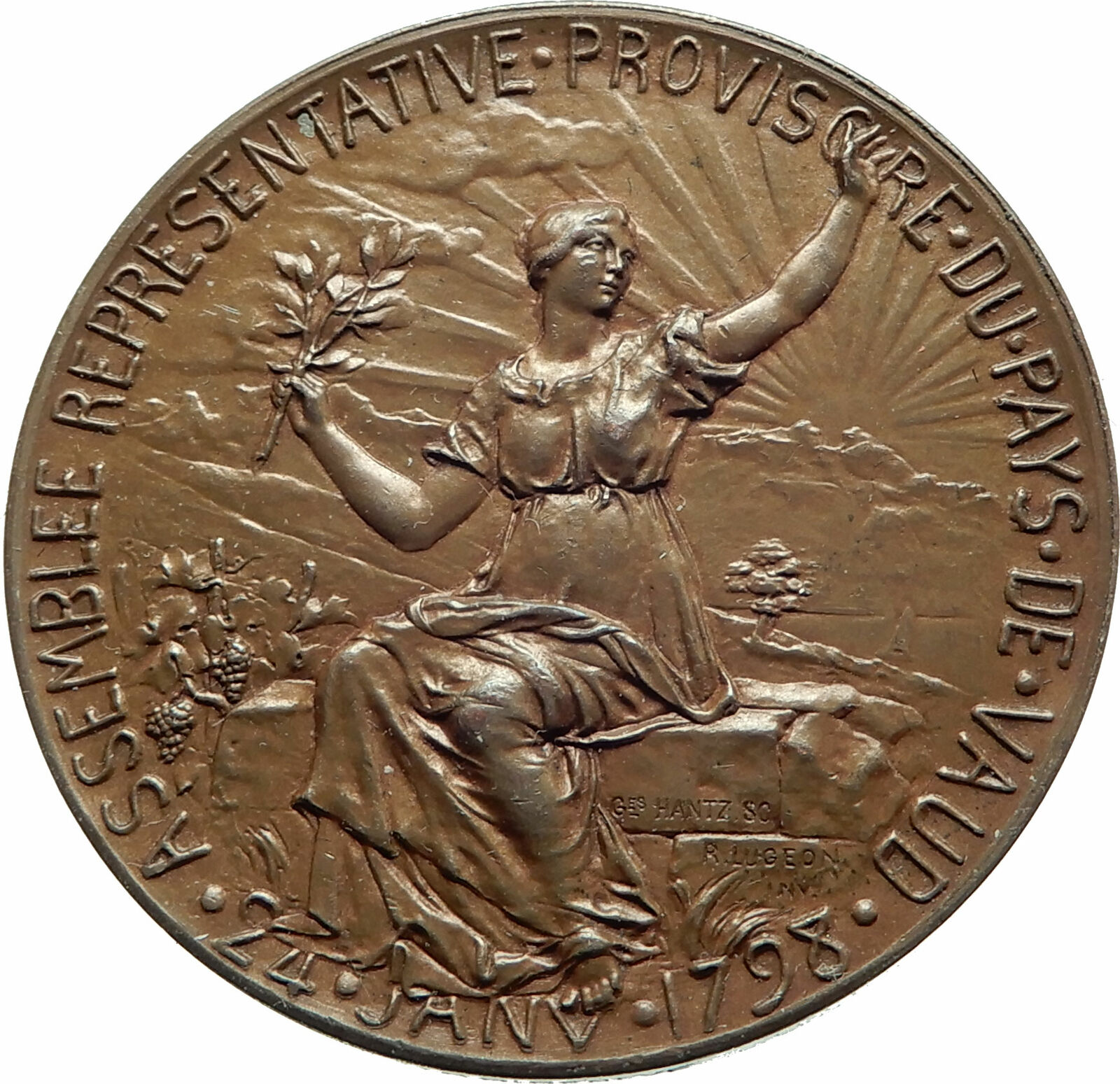 1897 SWITZERLAND Swiss Canton of VAUD Antique Independence Medal w WOMAN i76051