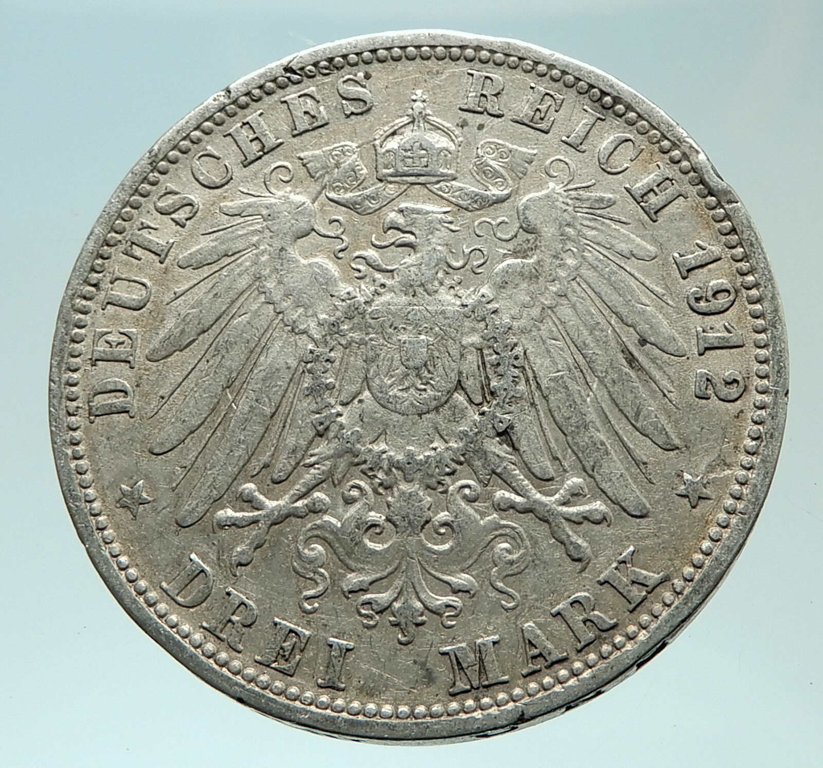 1912 Germany GERMAN STATES Wurttemberg w WILHELM II Genuine Silver Coin i75947