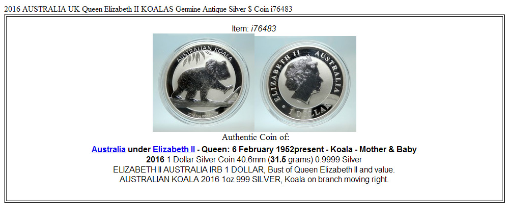 2016 AUSTRALIA UK Queen Elizabeth II KOALAS Genuine Antique Silver $ Coin i76483