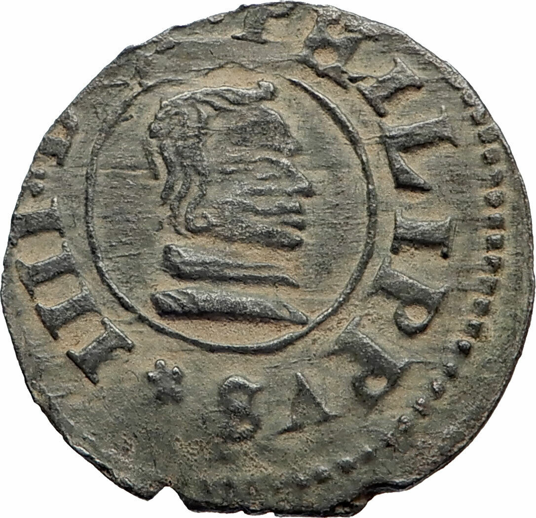 1663 SPAIN King Philip IV Authentic Antique Genuine Spanish Arms Coin i74903