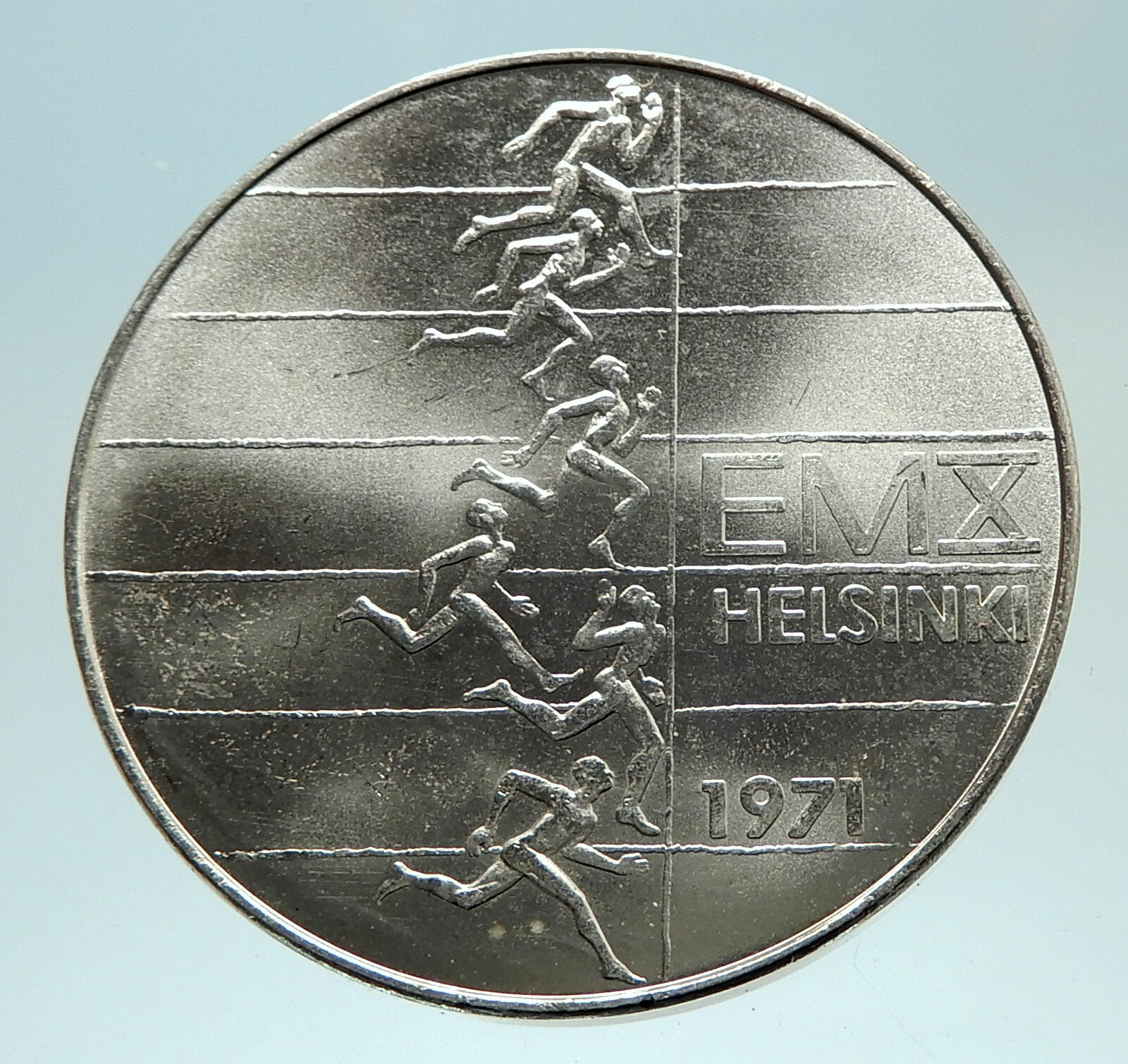 1971 FINLAND European Athletic Games TRACK Genuine Silver 10 Markkaa Coin i76800