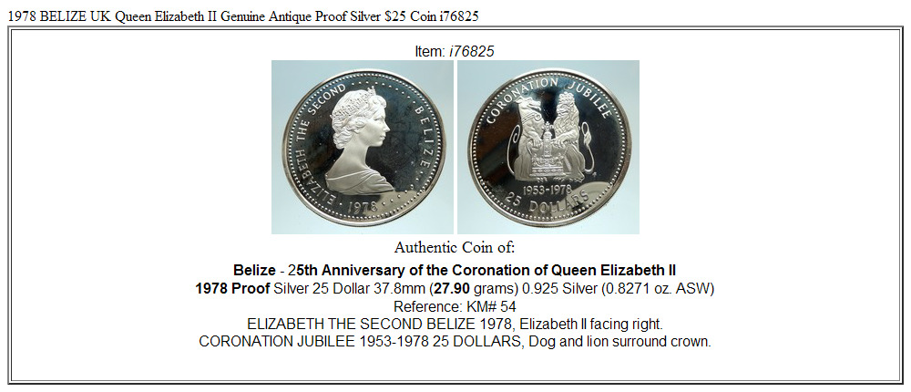 1978 BELIZE UK Queen Elizabeth II Genuine Antique Proof Silver $25 Coin i76825