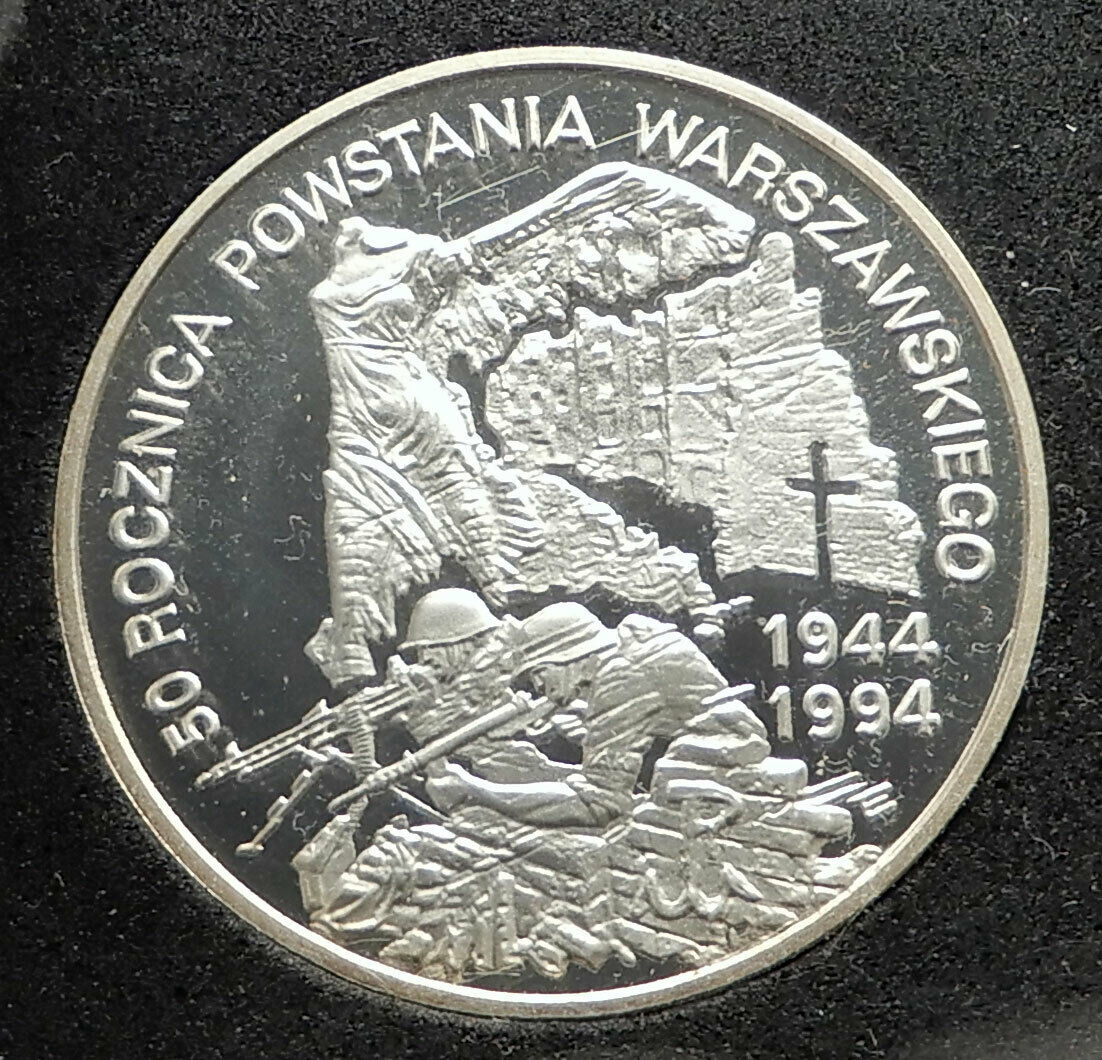 1994 POLAND WWII Warsaw Uprising 50th Resistance vs Germans Silver Coin i76311