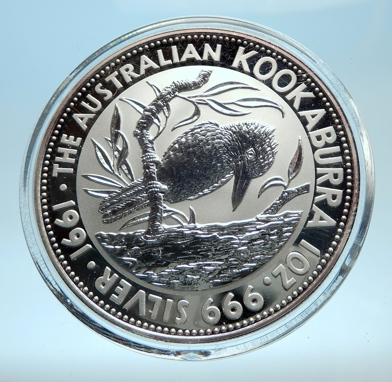 1991 AUSTRALIA Kookaburra Bird Tree 1 oz Silver 1 Dollar Australian Coin i77561