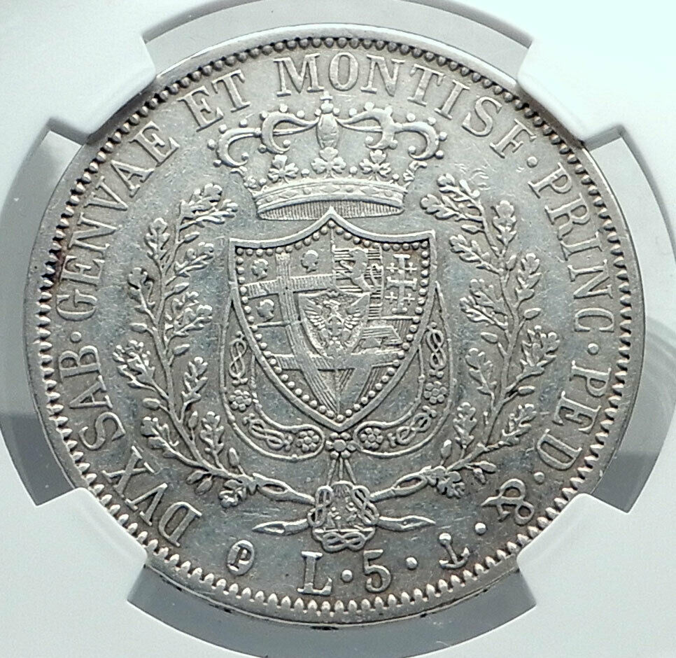 1827 ITALY Italian States SARDINIA Charles Carlo Felix Silver 5L NGC Coin i78500