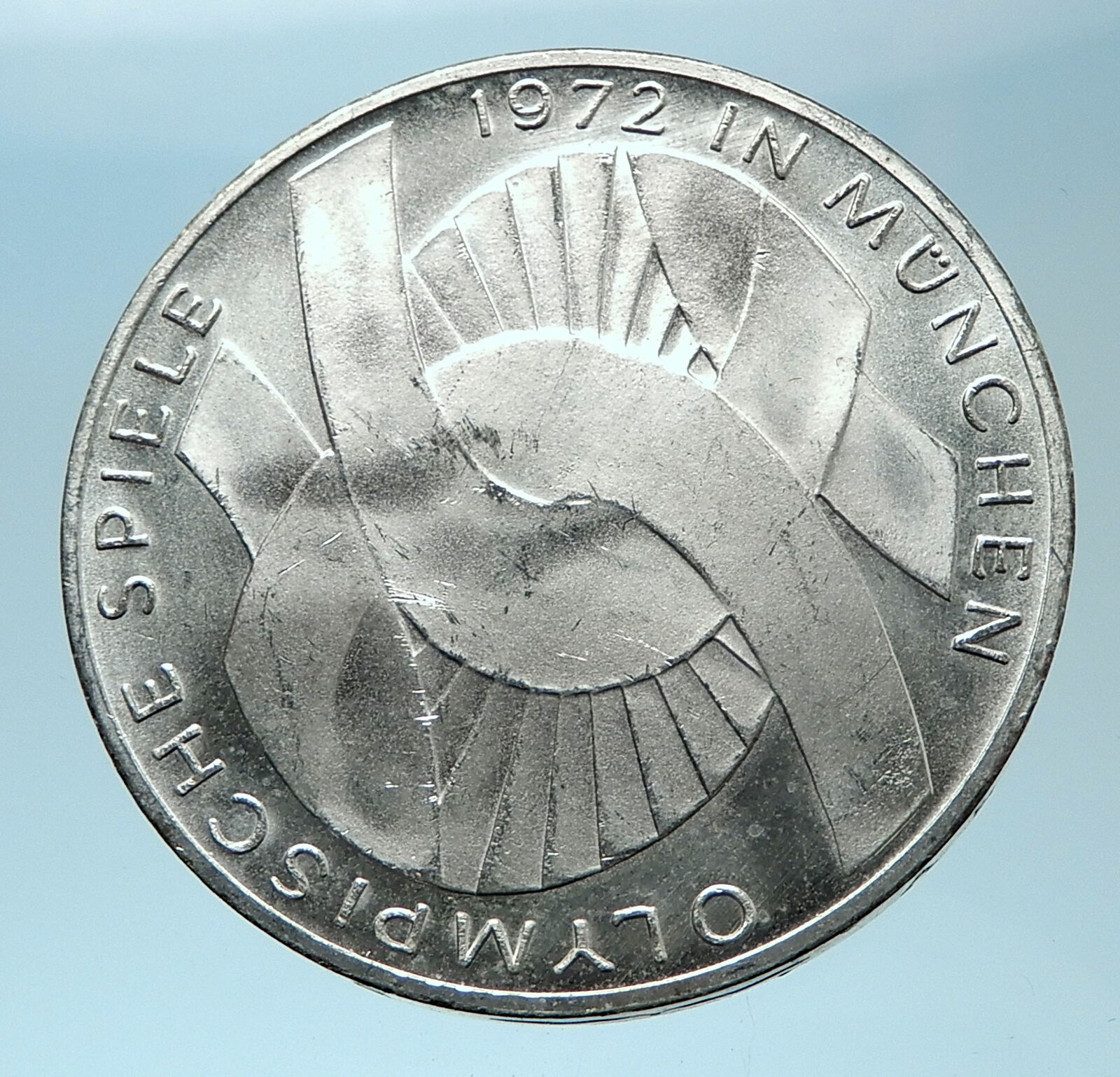 1972 Germany Munich Summer Olympics Games Schleife 10 Mark Silver Coin i77900