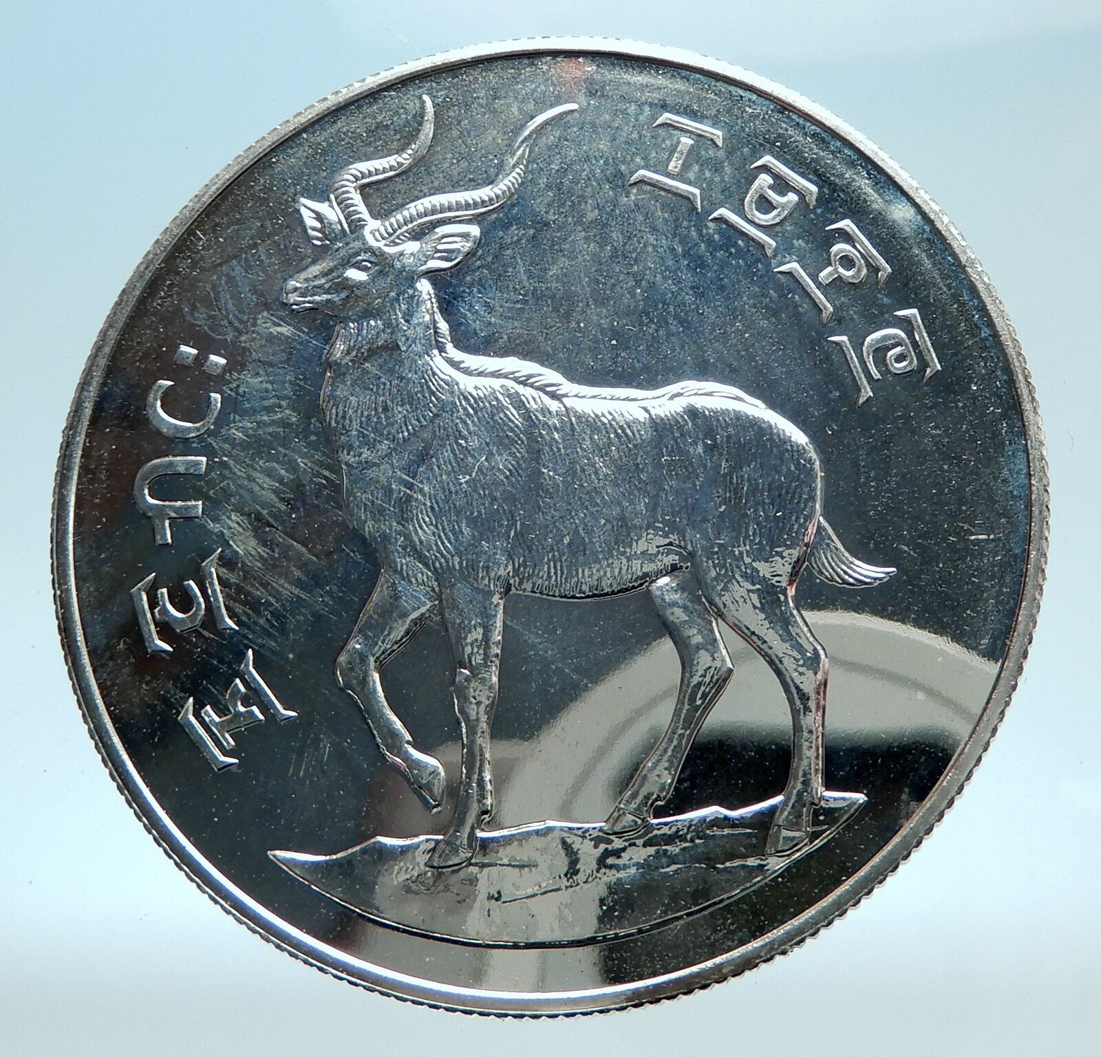 1977 ETHIOPIA Lion of Judah Mountain Nyala Goat Proof Silver 25 Birr Coin i78262