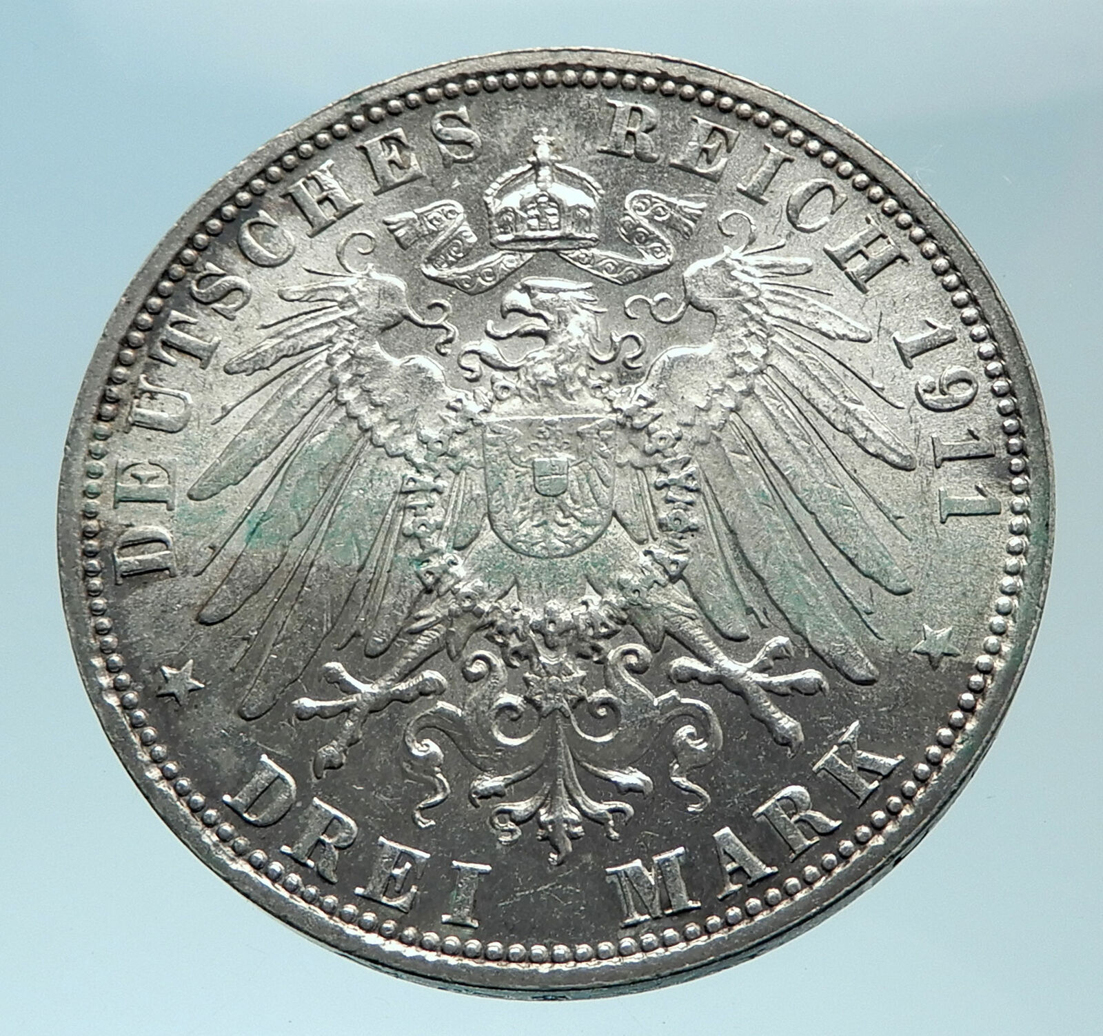 1911 GERMANY Bavaria Otto I w PRINCE LUITPOLD Antique Silver 3 Marks Coin i78806