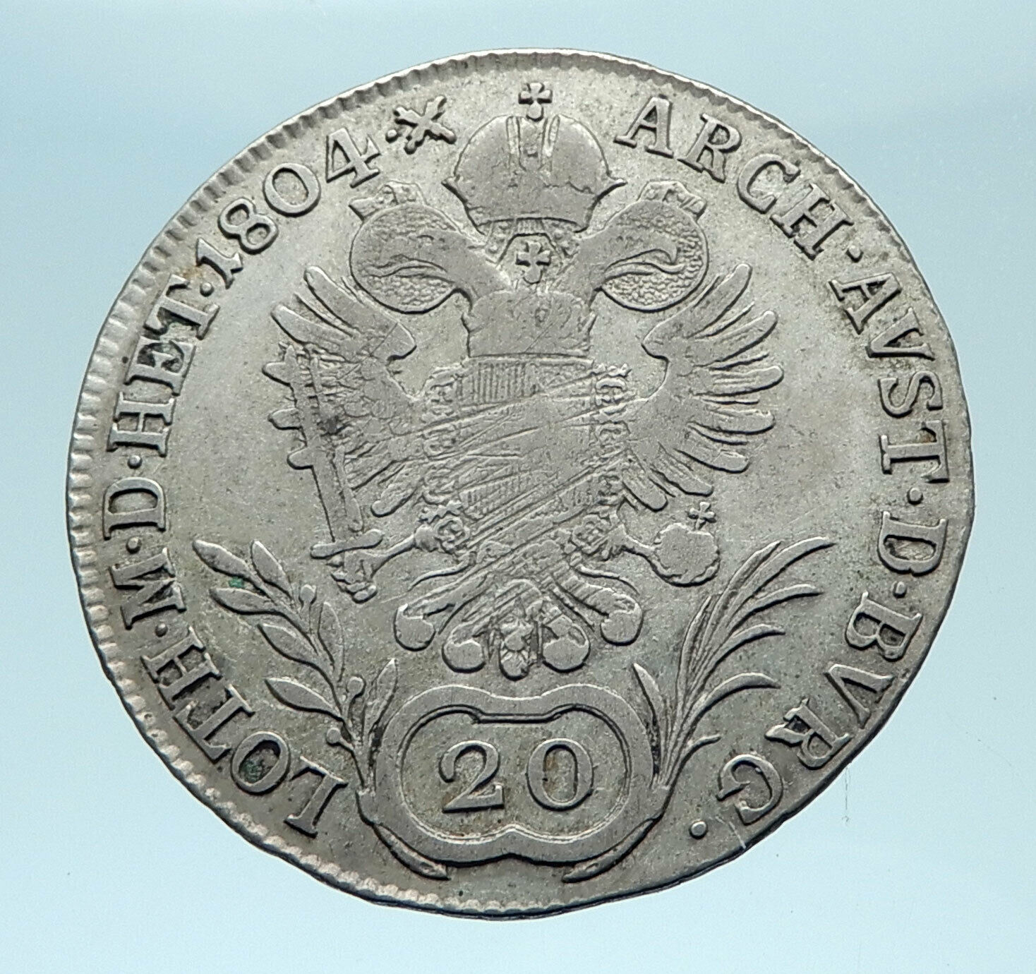 1804 AUSTRIA w Emperor Franz II Genuine Silver 20 Kreuzer Austrian Coin i78351