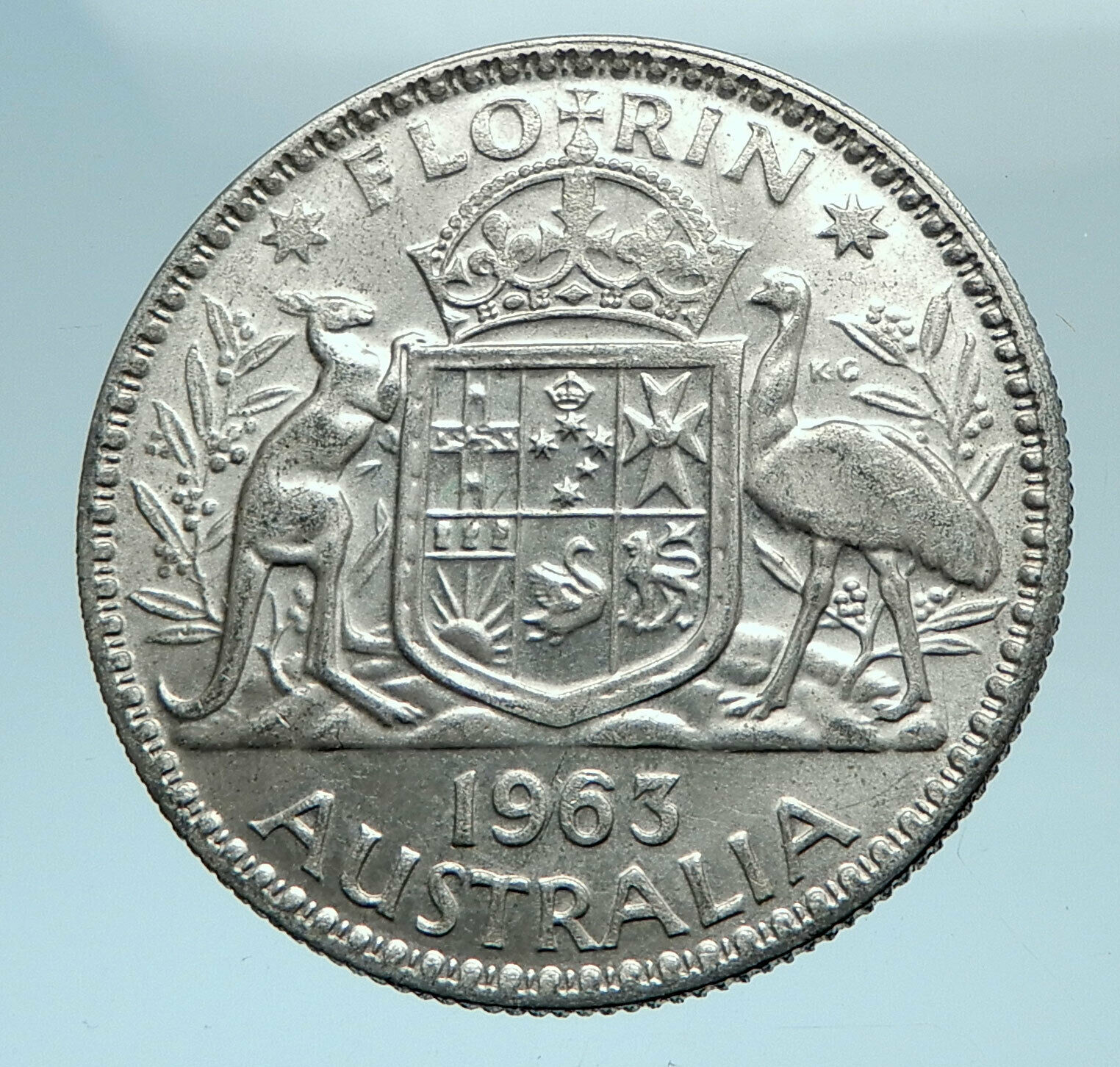 1963 AUSTRALIA - UK Queen Elizabeth II SILVER FLORIN Coat-of-Arms Coin i78183