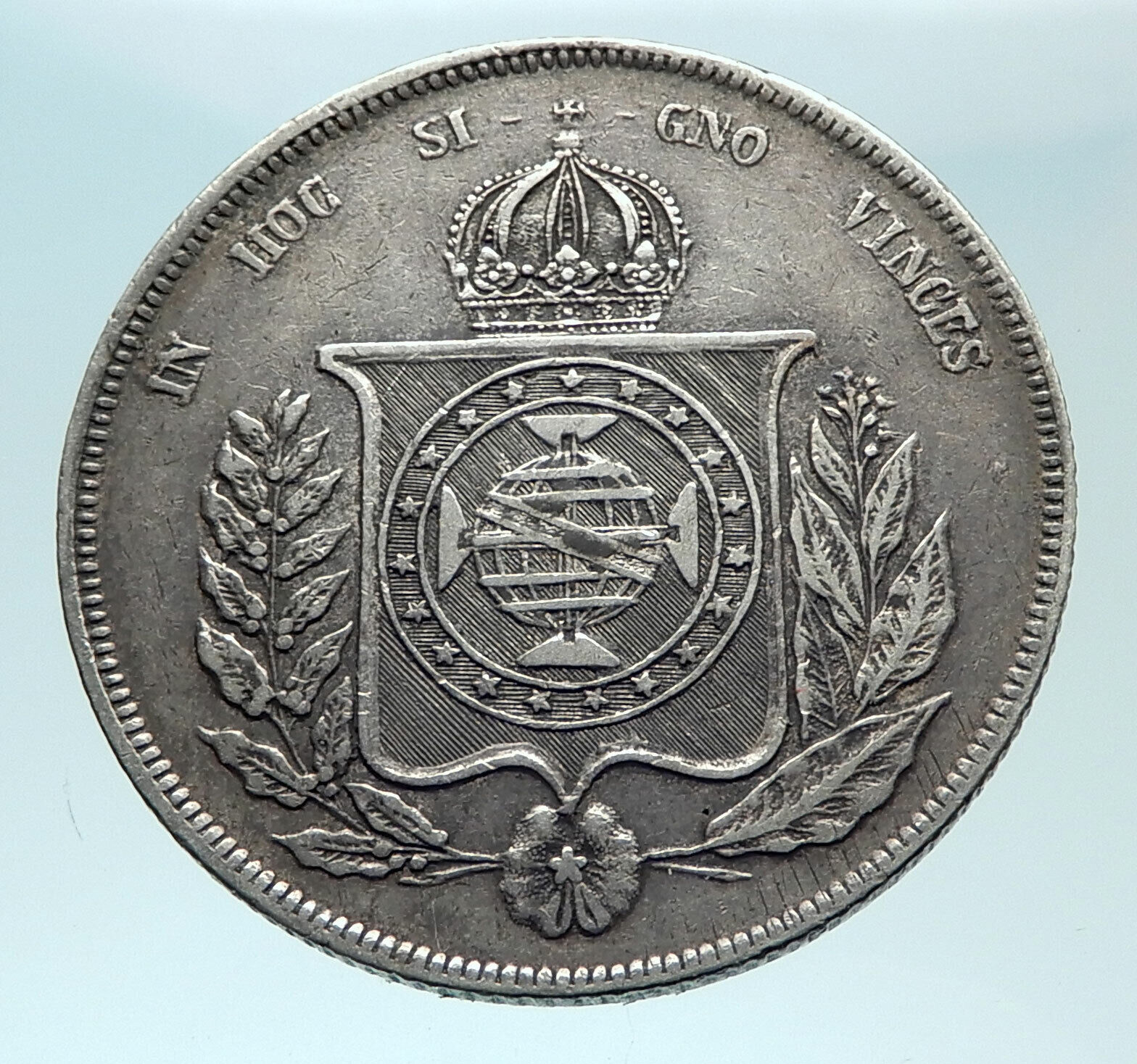 1860 BRAZIL Silver 1000 Reis Antique Brazilian Coin w Coat-Of-Arms i79102