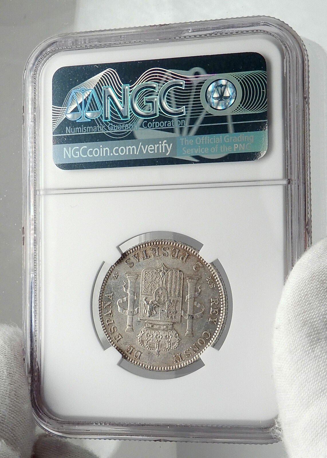 1905 SPAIN Spanish King ALFONSO XIII Genuine Silver 2 Pesetas Coin NGC i79895