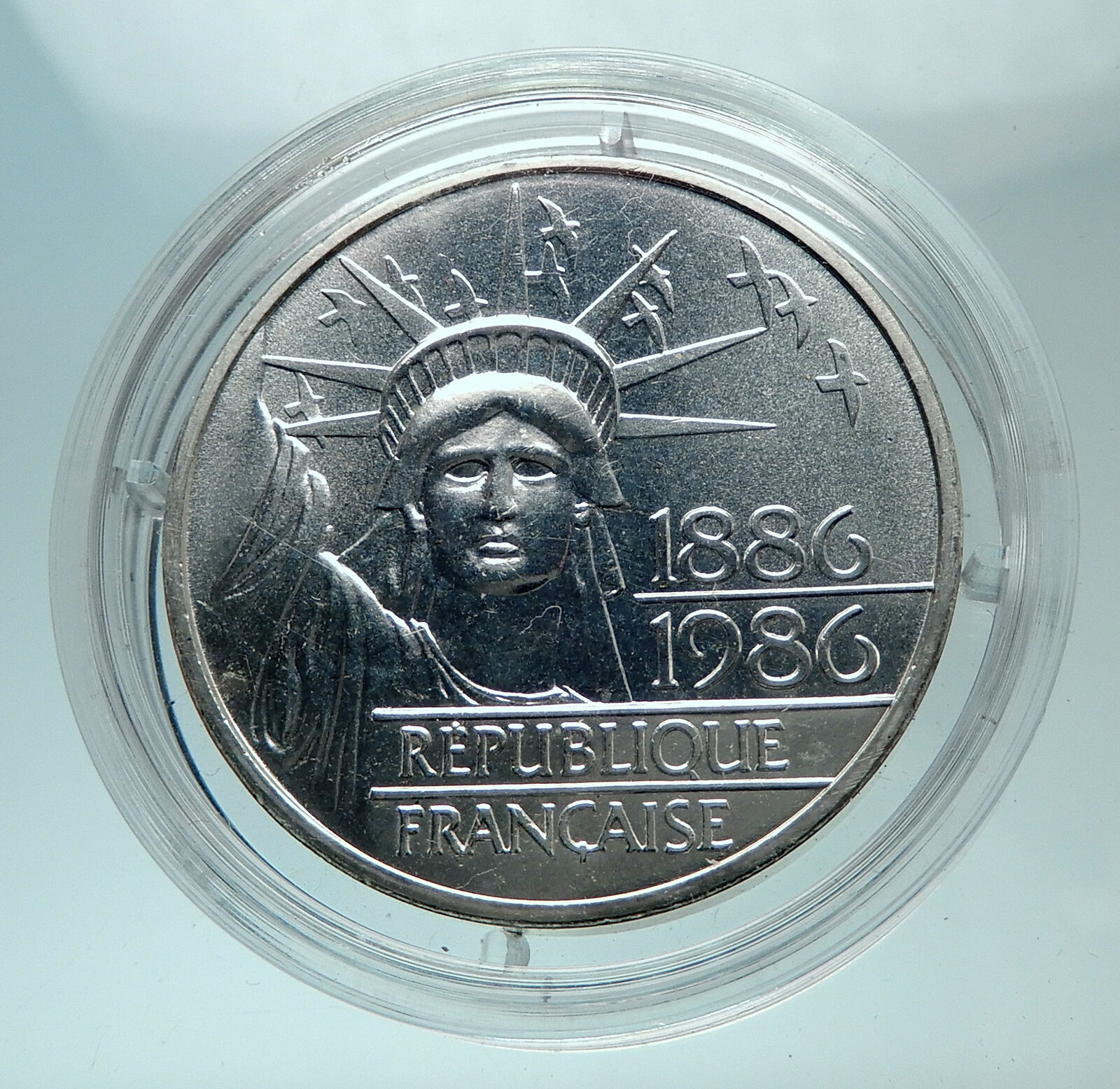 1986 FRANCE Gifts Statue of Liberty to US Huge Genuine Silver French Coin i80703