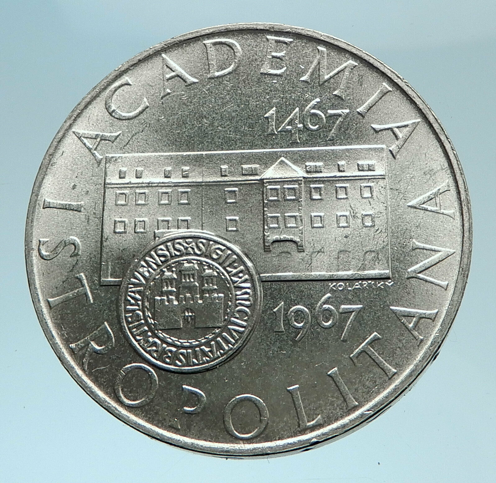 1967 CZECHOSLOVAKIA Bratislava University Genuine Silver 10 Korun Coin i78328