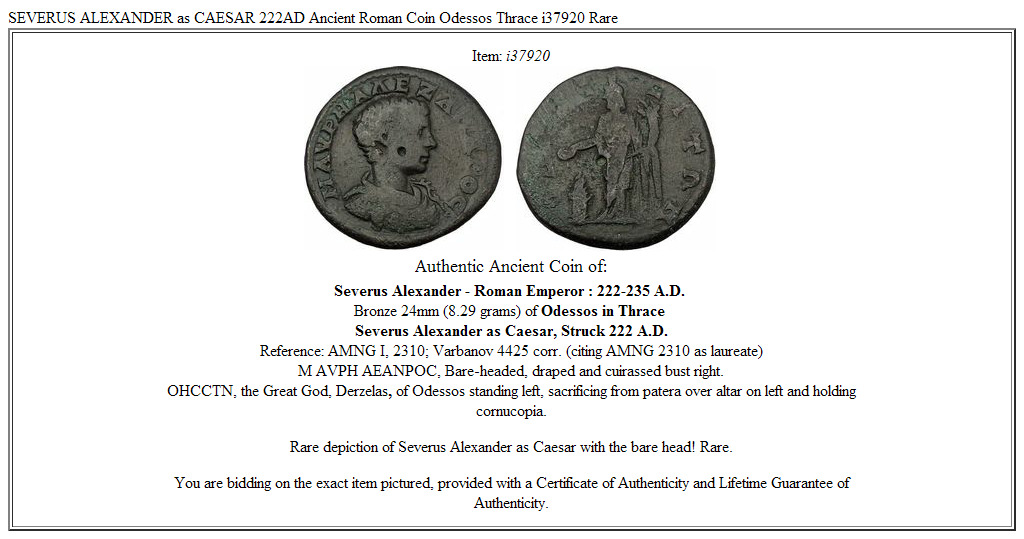SEVERUS ALEXANDER as CAESAR 222AD Ancient Roman Coin Odessos Thrace i37920 Rare